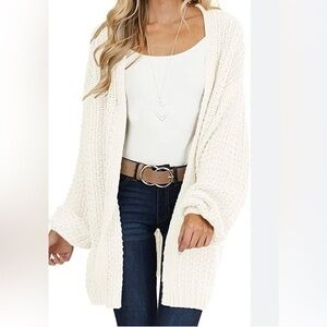 Cream Mohair Mid Length oversized no button cardigan sweater size small